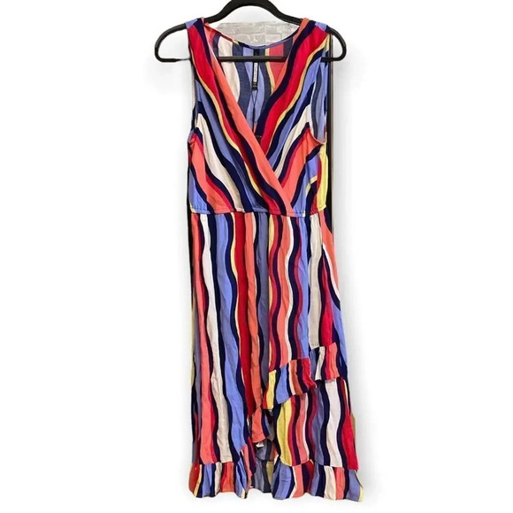 PLENTY BY TRACY REESE Daphne Wrap Dress Striped Maxi Colorful Large - Picture 2 of 10
